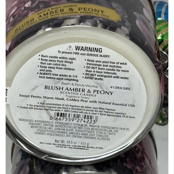 Bath and Body Works Blush Amber Peony Scented 3-Wick Candle (14.5 oz / 411 g) - Picture 5 of 5